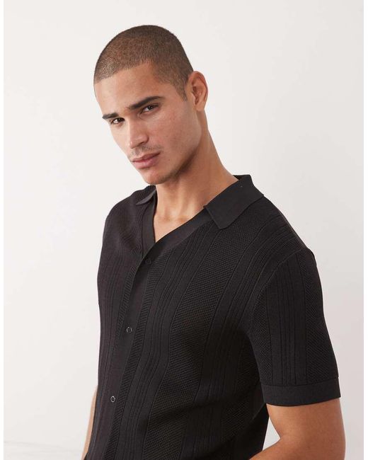 River Island Black Textured Knit Shirt for men