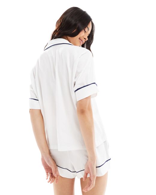 Polo Ralph Lauren White Short Sleeve And Shorts Piped Pyjama Set