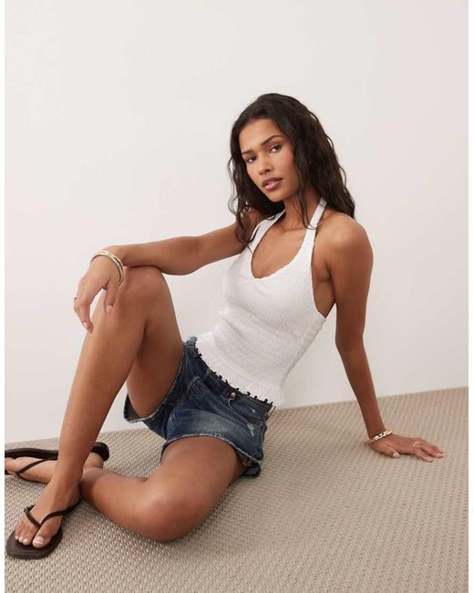 New Look Brown Shirred Halterneck Top