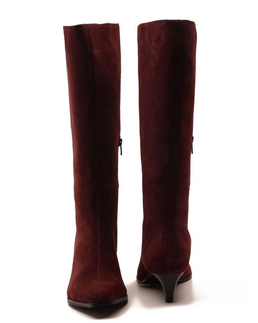 OFF THE HOOK Red Fern Suede Leather Knee-High Kitten Heel Boots