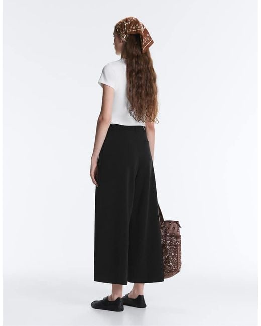 Oysho Blue Soft-Touch Wide-Leg Crop Trousers With Modal And Pleats
