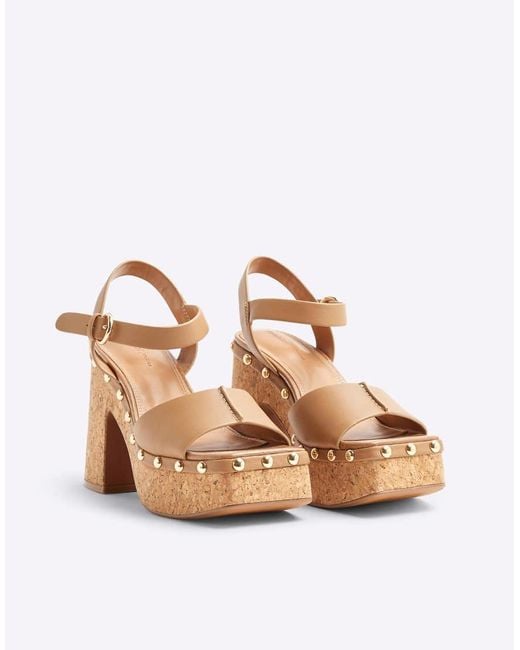 River Island Pink Cork Platform Heeled Sandals