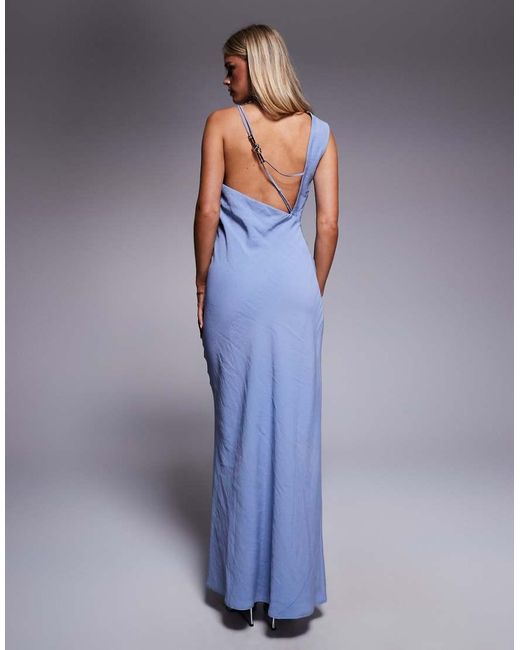 ASOS Blue Asos Design Petite One Shoulder Midi Dress With Back Trim Detail