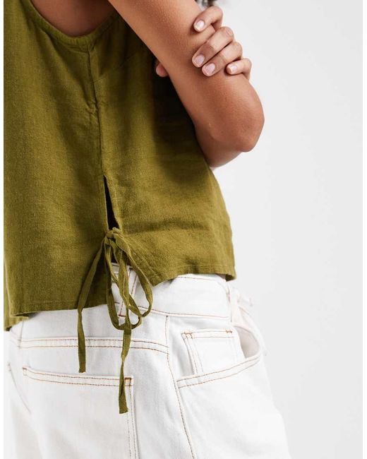 River Island Green Linen Blend Tank