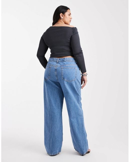 ASOS Blue Asos Design Curve Wide Leg Dad Jeans
