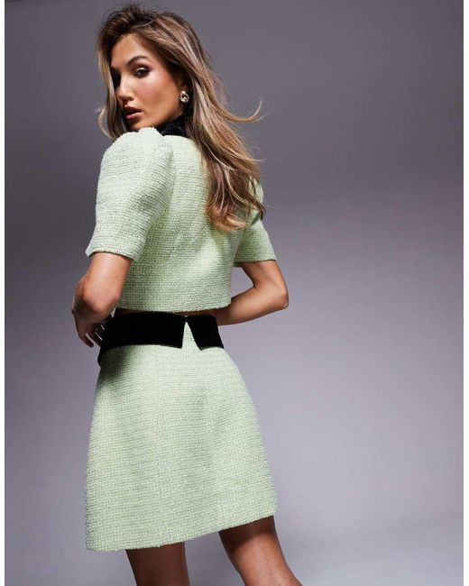 Minifalda Oliva De Bouclé Y Terciopelo Con Botones De Pedrería De (Parte De Un Conjunto) ASOS de color Green
