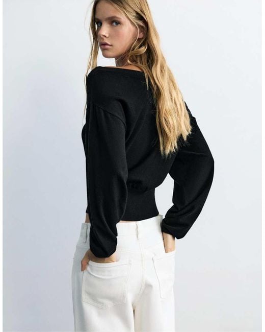 Pull&Bear Gestreepte Trui Met Boothals in het Black