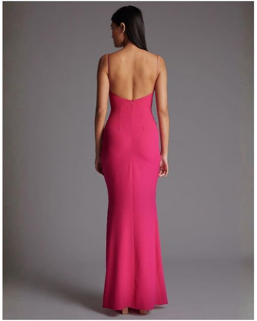 Vesper Pink Twist Front Low Back Fishtail Maxi Dress