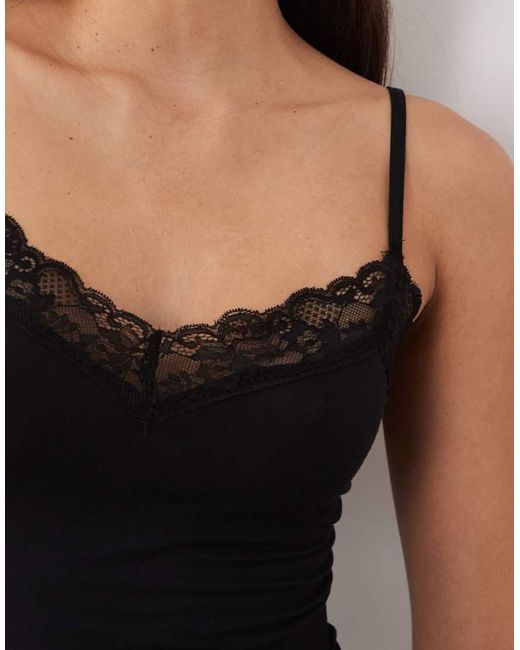 Gina Tricot Blue Lace Trim Singlet Top