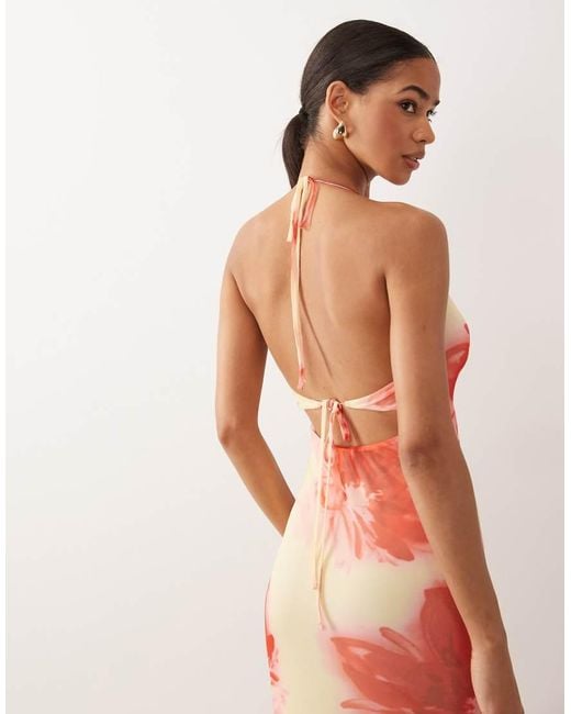 ASOS Pink Deep V Plunge Mesh Maxi Dress