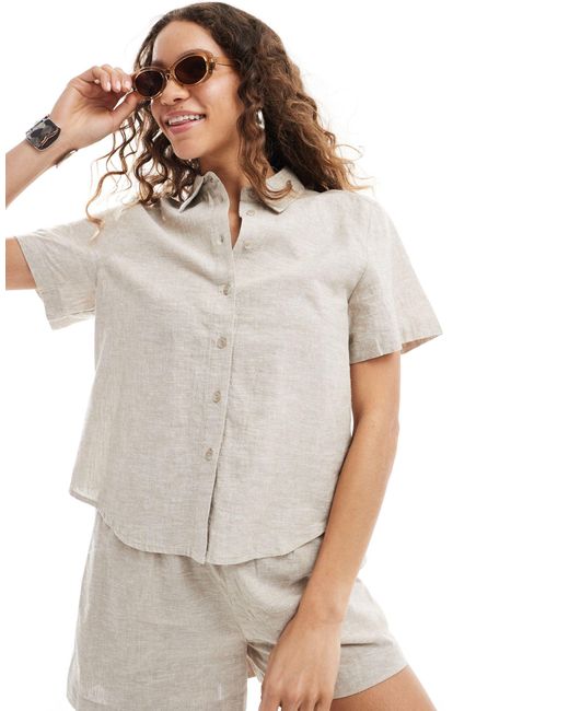 Monki Gray Short Sleeve Linen Shirt