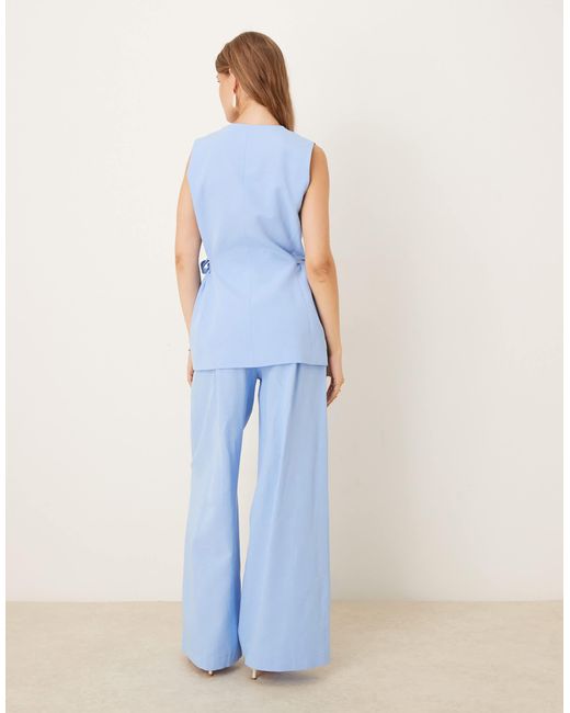ASOS Blue Linen Blend Tie Waist Trouser Co Ord