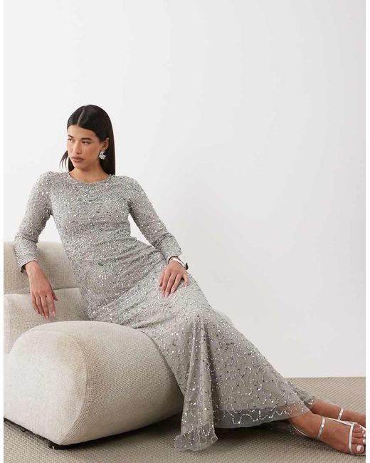 Beauut Maxi Jurk Met Lange Mouwen En Versiering in het Gray