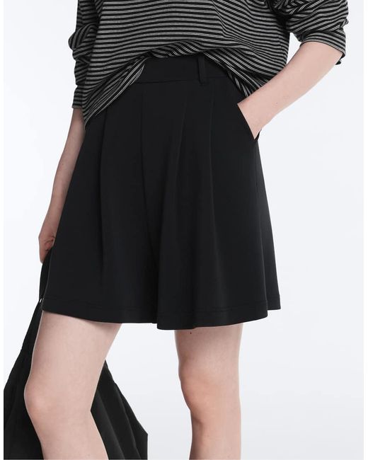 Oysho Black Soft-touch Modal Bermuda Shorts With Pleats