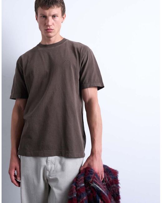Topman Brown Premium Relaxed Fit T-shirt With Nowhere Embroidery for men