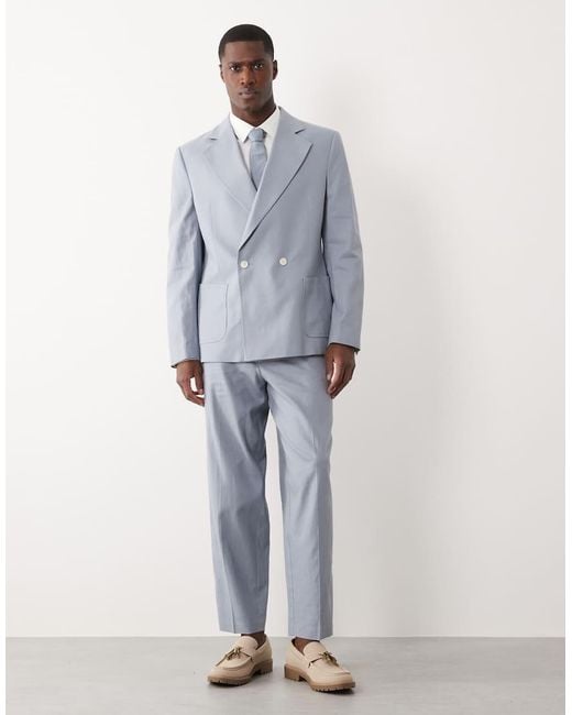 ASOS Blue Slouchy Double Breasted Suit Jacket for men