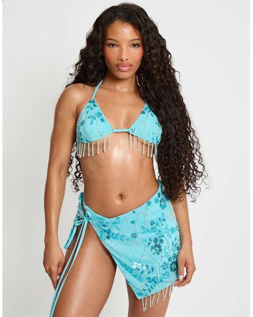 Public Desire Blue Beaded Embelished Bikini Top