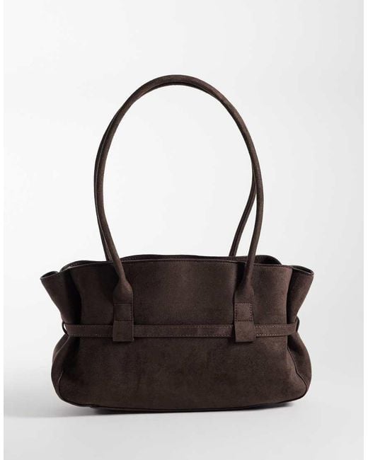 Pieces Black Faux Suede Buckle Detail Bowling Shoulder Bag