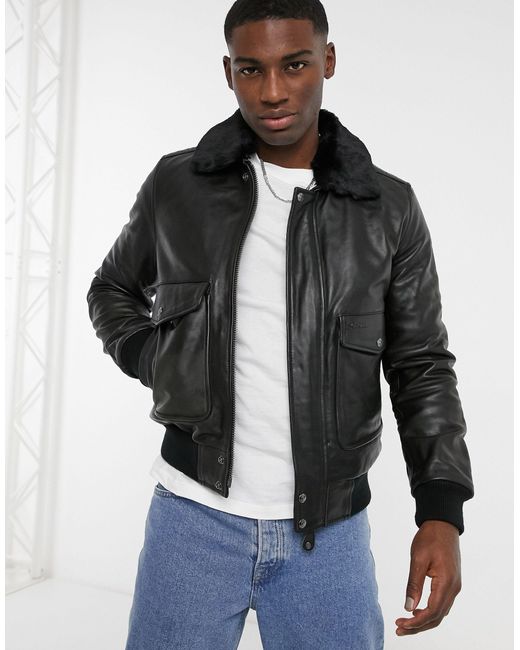 Schott Nyc Black Lc5331x Pilot Premium Leather Jacket With Detachable Faux Fur Collar for men