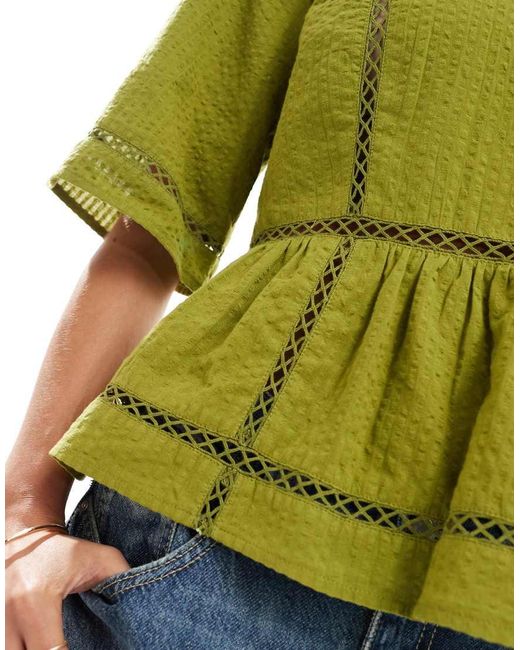 Top Testurizzato Con Maniche A Sbuffo di ASOS in Green