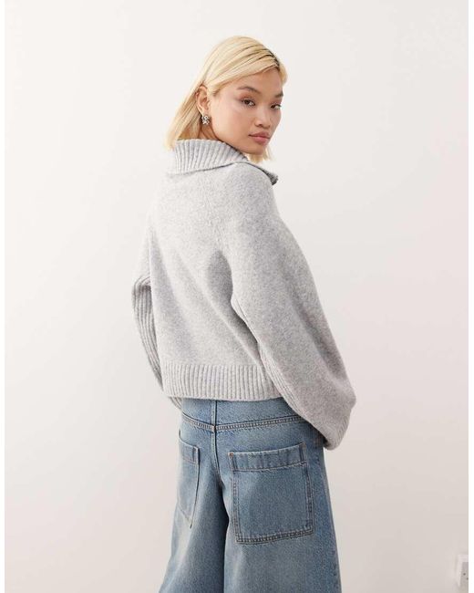 Monki Gray Half-zip Jumper
