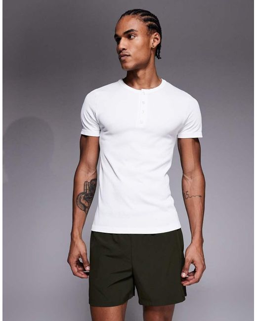 4505 White Seamless Rib Slim Fit Henley T-shirt for men