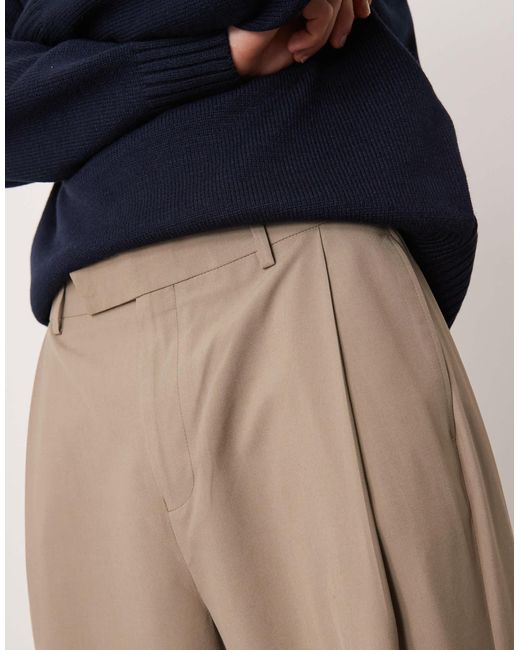 ASOS Natural Smart Wide Leg Trousers With Deep Pleat for men