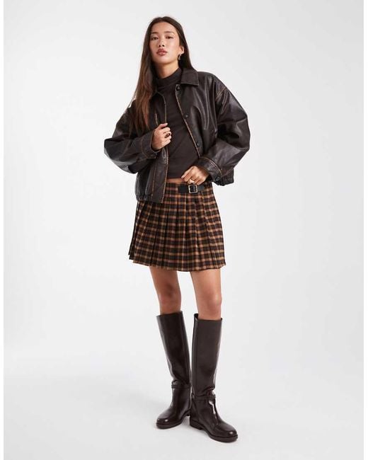 ONLY Brown Pleated Mini Skirt With Belt Detail