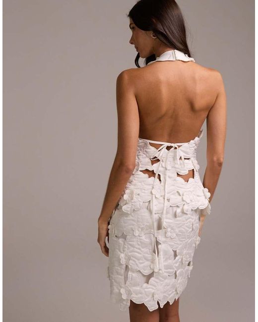 ASOS Gray Bridal 3d Floral Cut Work Halter Top