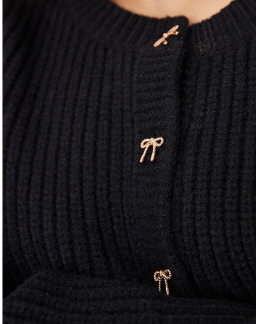 Lovedrobe Black Bow Button Detail Round Neck Cardigan