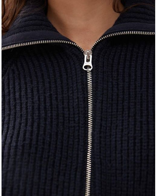 Weekday Blue Rib Knit Zip Through Cardigan