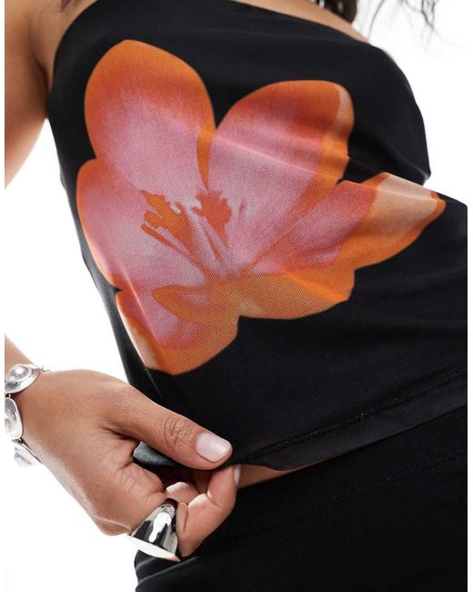 JJXX Black Mesh Strapless Top Co Ord With Flower Print