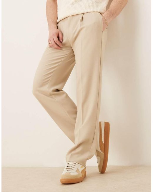 Pantaloni Dritti Eleganti Con Pieghe Sul Davanti Microtesturizzati Color Pietra di ASOS in Natural da Uomo
