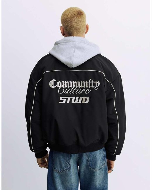 Pull&Bear Blue Stwd Embroidered Jacket for men