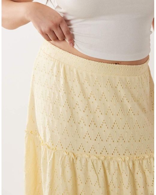 Vila Curve Natural Tiered Pointelle Midi Skirt
