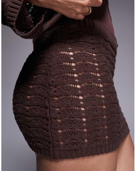 The Frolic Brown Exclusive Cotton Blend Crochet Knit Mini Skirt