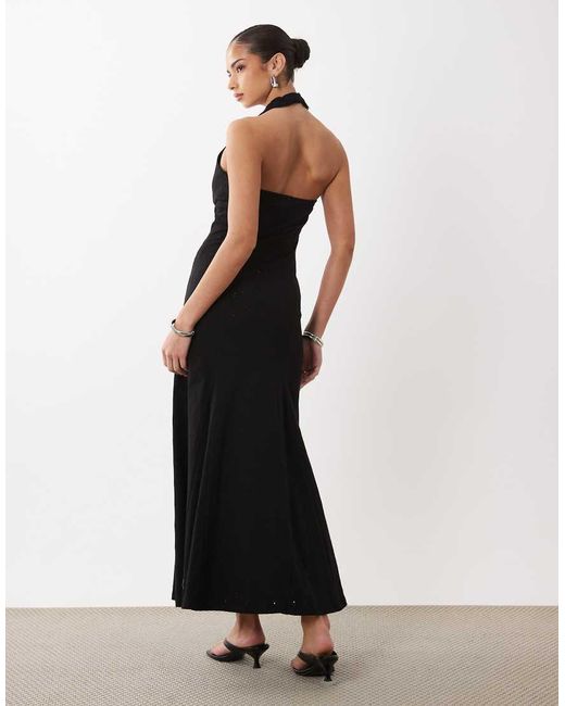 ASOS Black Broderie Halter Midi Dress