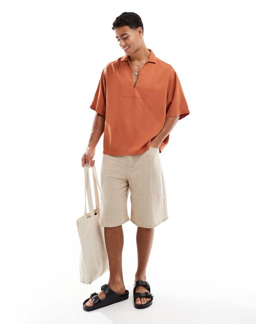 ASOS Brown Boxy Oversized Overhead Shirt With Raw Edge for men