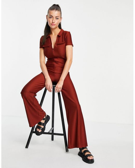 ASOS Collar Zip Front 70s Jumpsuit in 