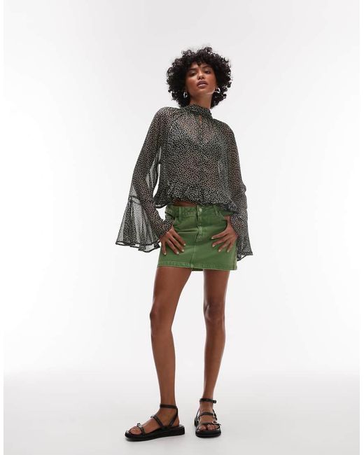 Mango Black Flute Sleeve Printed Blouse