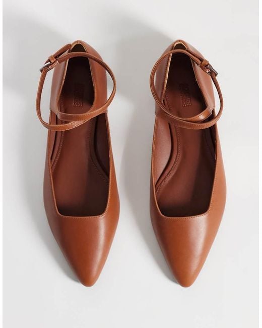 & Other Stories Brown Real Leather Strap Ballerina Flats With Real Suede Lining