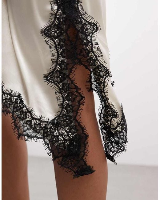 Noisy May Natural Satin Asym Lace Hem Midi Slip Dress