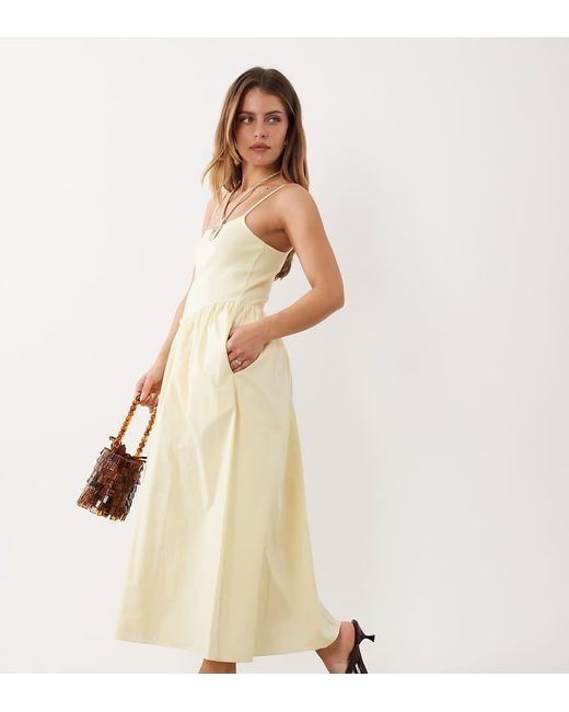 Nobody's Child Petite Natural Madelyn Ribbed Bodice Ruched Skirt Cami Midi Dress