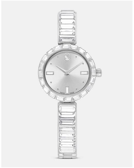 Swarovski White Matrix Bangle Watch, Swiss Made, Crystal Bracelet, Stainless Steel