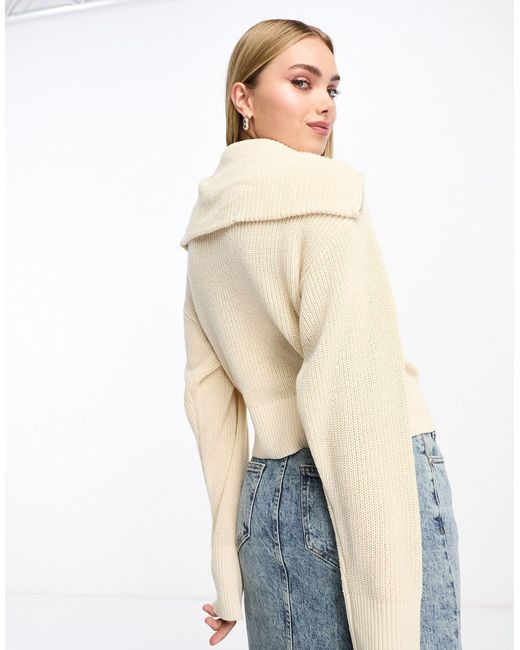 Monki Natural High Zip Neck Knitted Sweater