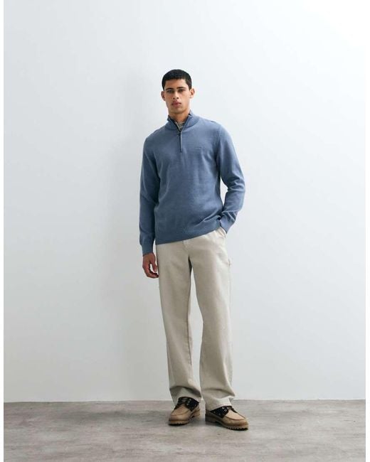 Barbour Blue Knitted Half Zip Jumper for men