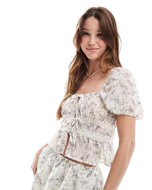 New Look White Co-Ord Lace Front Milkmaid Floral Top