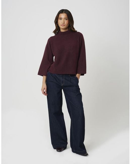 Brave Soul Purple Turtle Neck Loose Fit Knitted T-Shirt