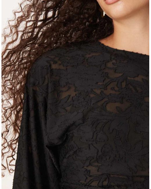 Gina Tricot Black Long Sleeve Textured Print Crew Neck Top