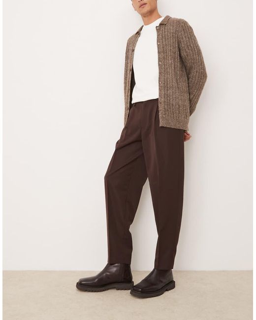 ASOS Natural Smart Oversized Tapered Trousers With Front Pleat for men